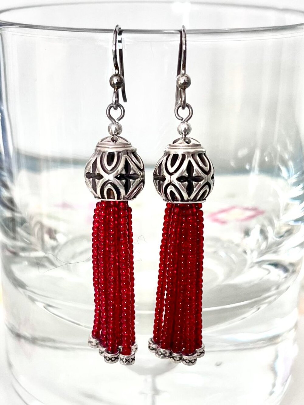 Brighton BoHo Roots Red Czech Glass Bead Earrings